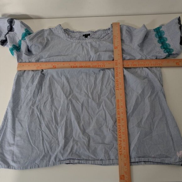 Talbots Stripe Shirt Womens Size 2X Blue 3/4 Sleeves Boho Lace Ruffle Cotton - Picture 13 of 15